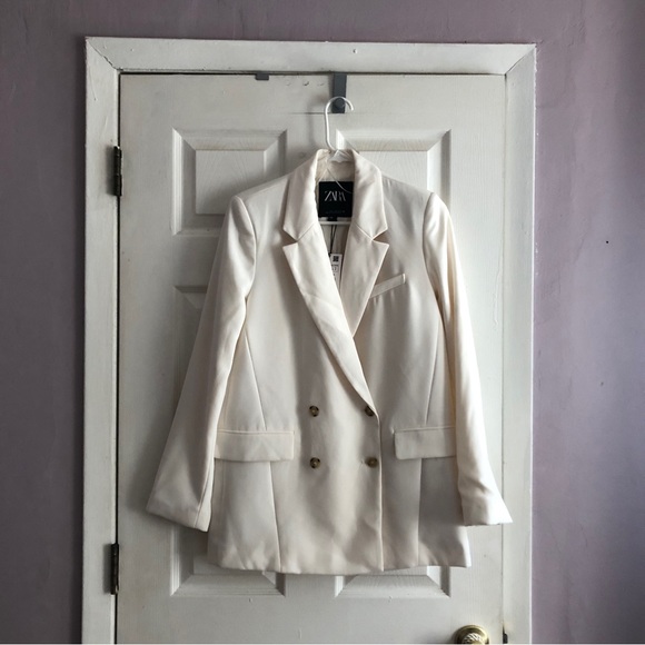 NWT ZARA Double Breasted Off White Oyster Cream Ivory Blazer S priced  to move - Picture 2 of 6
